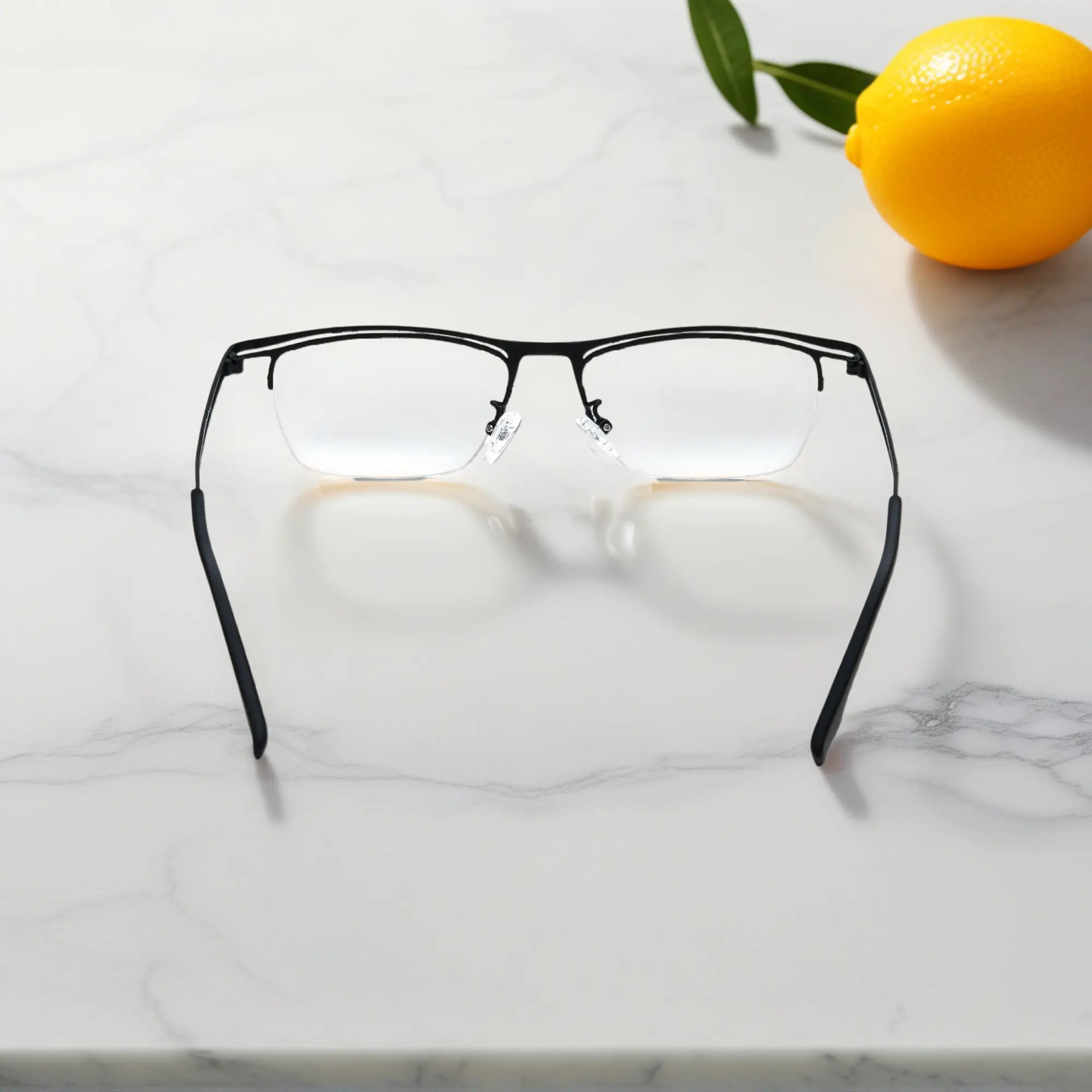 VoyueLens™ Matte Black titanium semi-rim eyeglasses back view